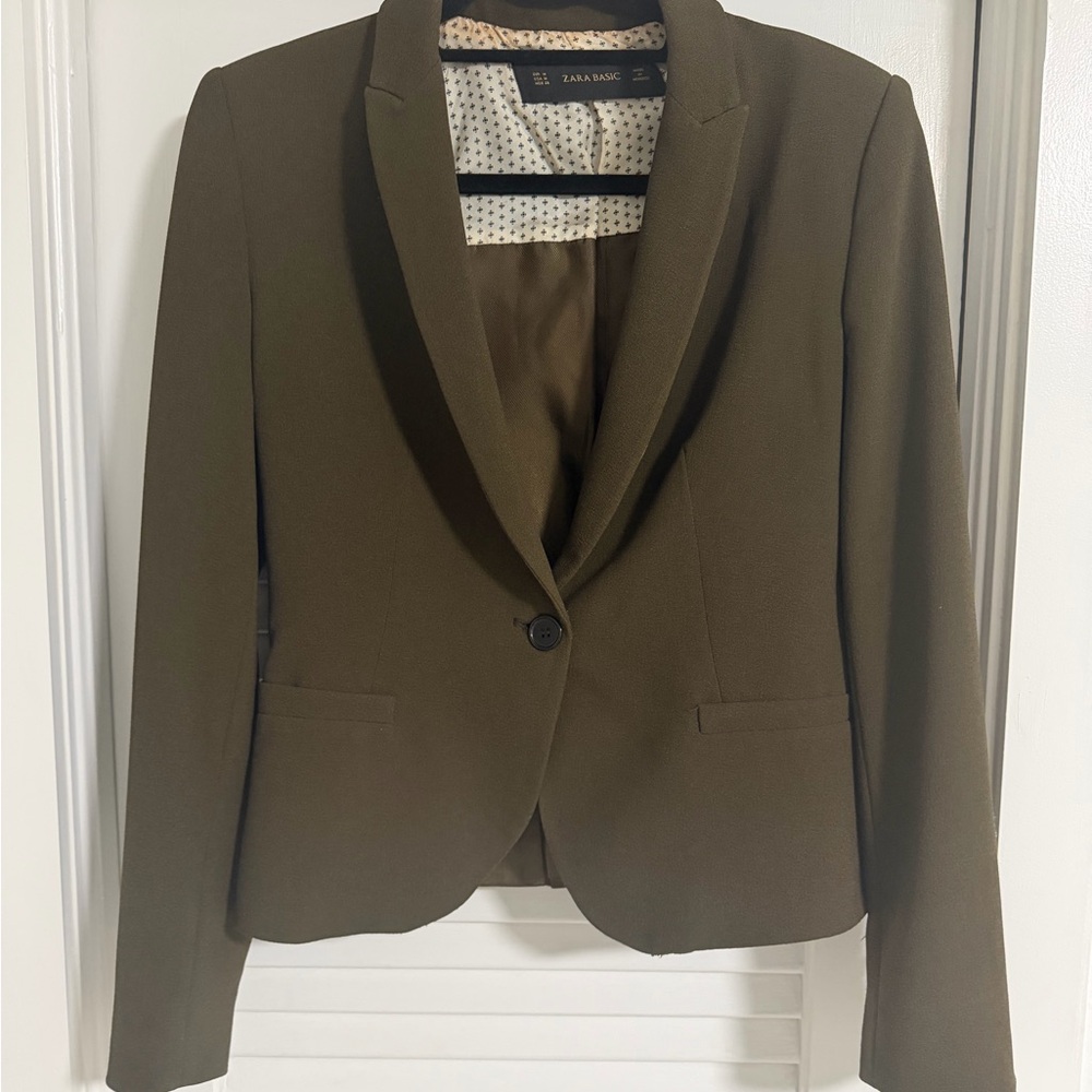Zara Olive Single-Button Women's Blazer